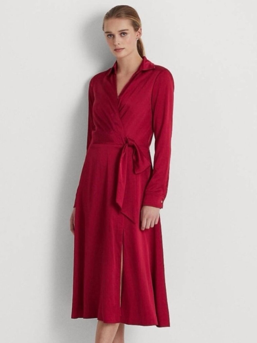 NWOT LAUREN RALPH LAUREN RED CHARMEUSE SURPLICE DRESS 4